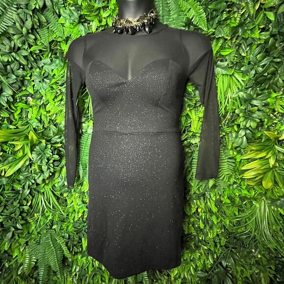 DEAR MOON Women Dress Size 7 Black Formal Mini‎ illusion Neckline Party  0448 - Picture 6 of 13